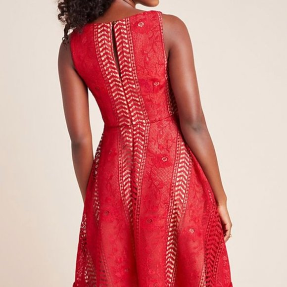 NWT Anthropologie Romantic Red Lace Mini Dress 6 - Picture 3 of 5